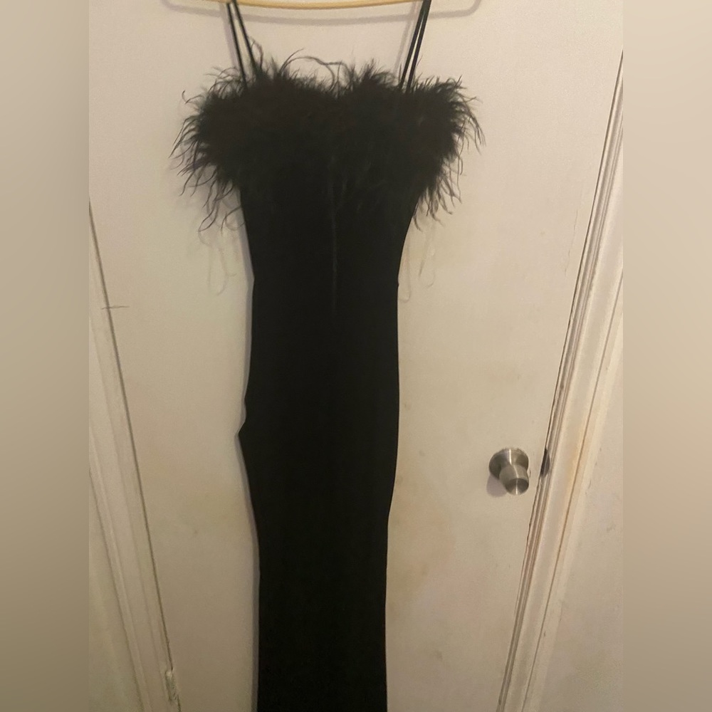Feathered mermaid black Windsor dress